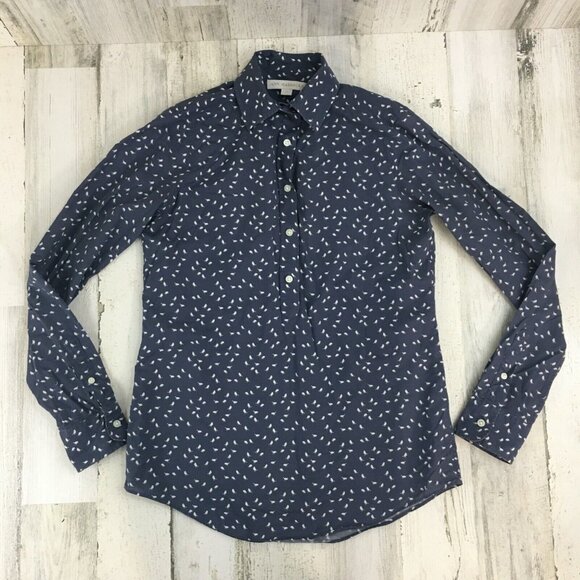 Ann Mashburn Blue Bird Print Popover Button Down Shirt Sz XS - Picture 1 of 16